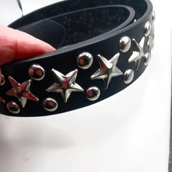 Gothic Stars and Studs Leather Belt + Studded Bracelet Unisex Black- New - Picture 5 of 9